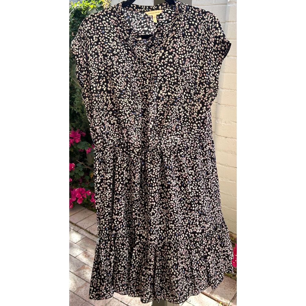 Rebecca Taylor Women's 100% Silk Floral Dress Drawstring Waist Button Up Size 10